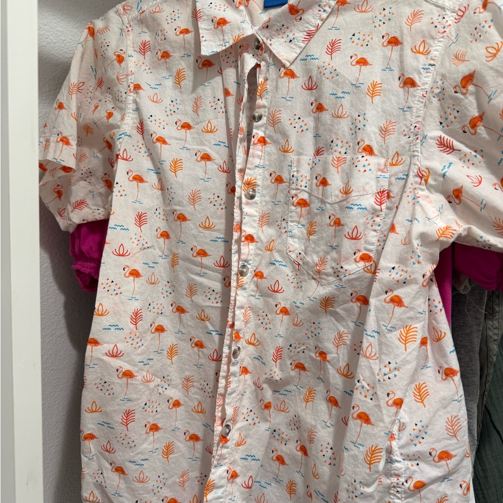 Kavu Women’s Flamingo Print Shirt - Orange and White